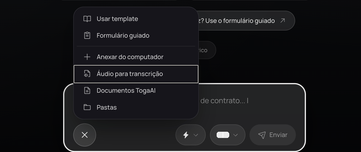 Transcrição de áudio no chat